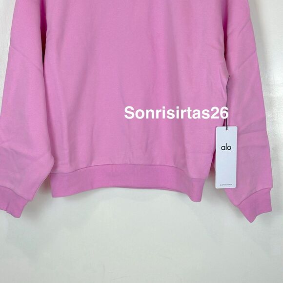 Alo Yoga Accolade Crew Neck Pullover Valentine’s Candy Heart Pink NWT Size S - Picture 4 of 16
